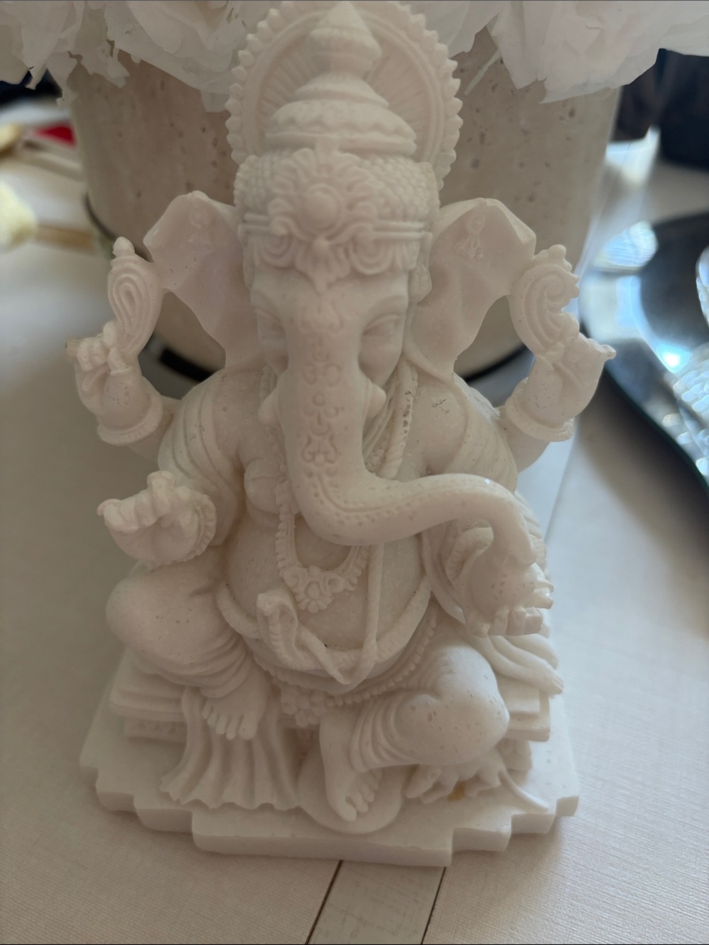 White Marble Ganesha Statue Home Art Decor